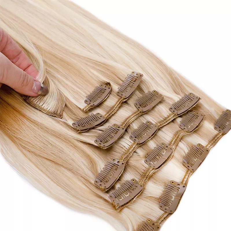 New product wholesale factory direct raw remy virgin blonde lace clip in hair extensions 100% human hair